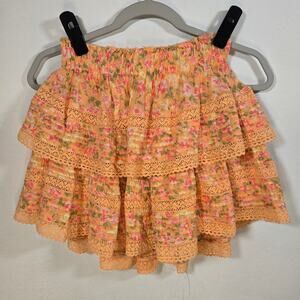 NWT Aerie Rock N Ruffle Peachy Orange Floral Tiered; Lace; Mini Skirt Size XS.